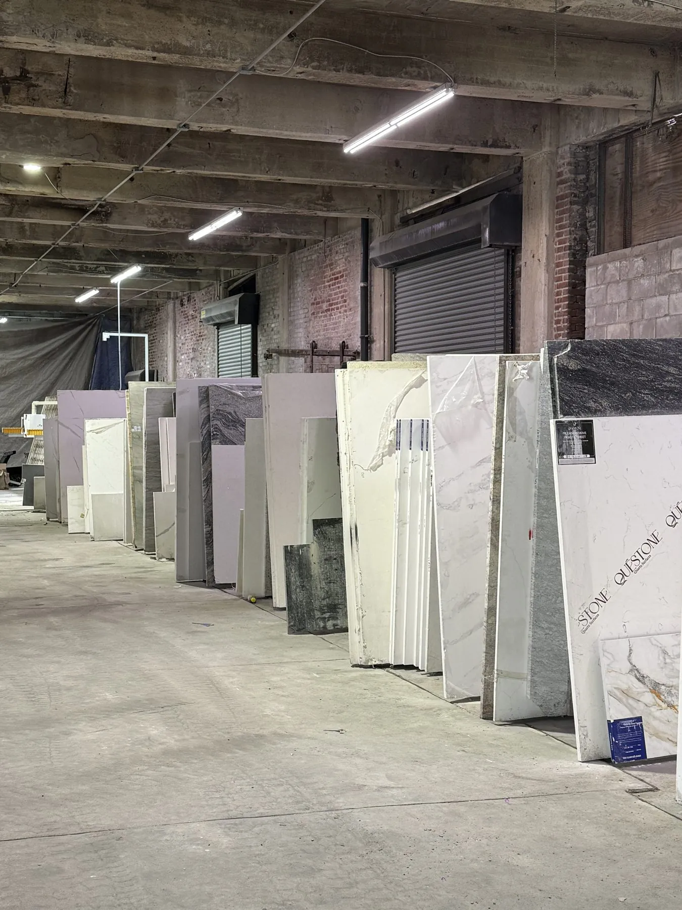 Tall slab portrait inside the warehouse